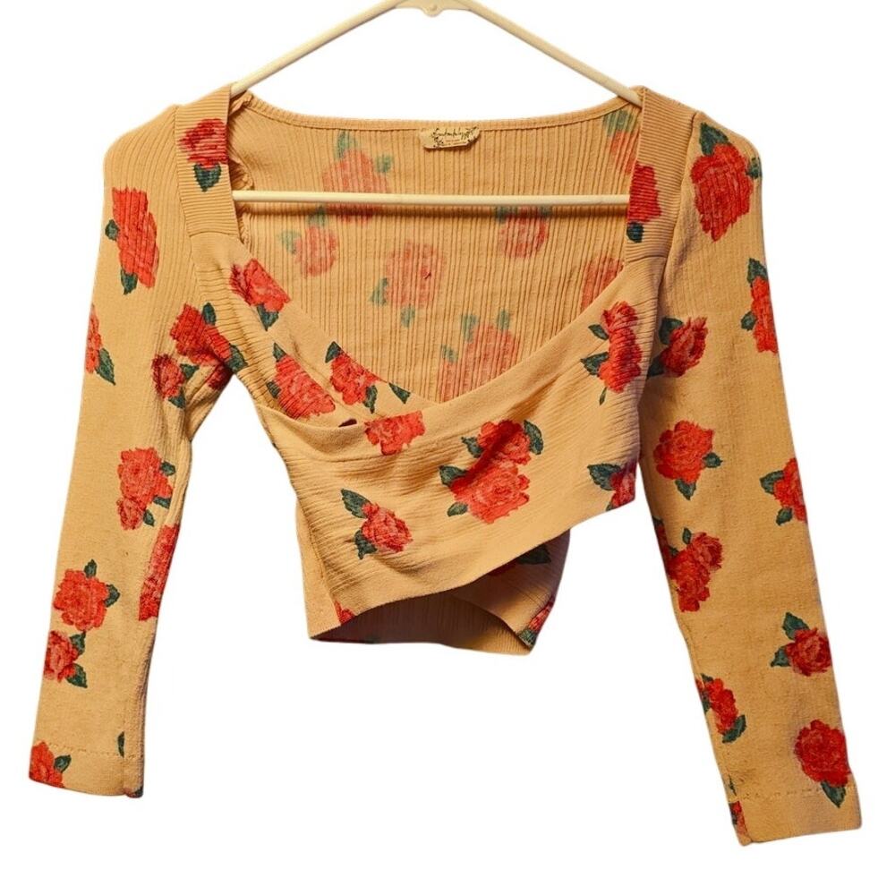 Intimately Free People oh hey crop rose faux wrap crop ribbed shirt